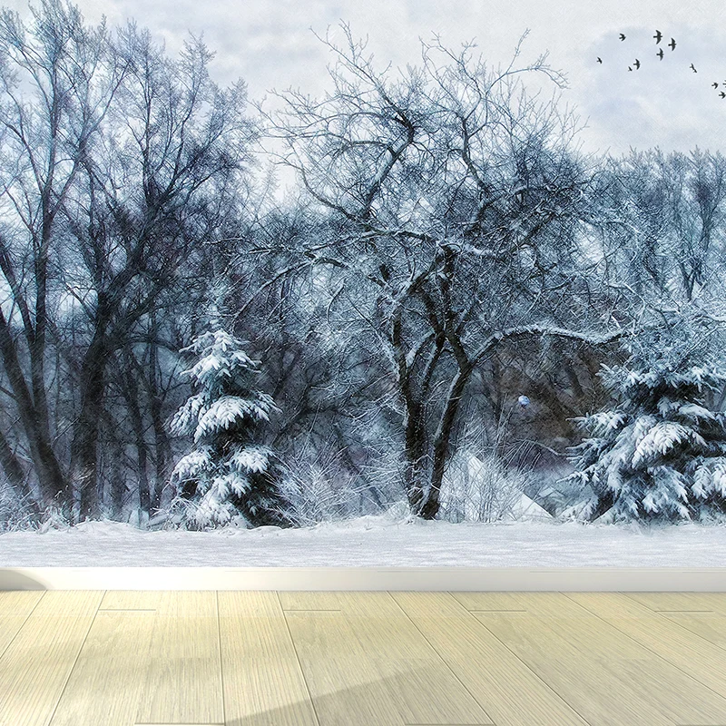 Wandtapete „Winter verwelkte Bäume“, moderne Wanddekoration aus Vliesstoff Weiß Clearhalo