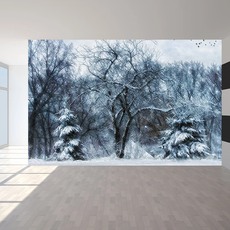 Wandtapete „Winter verwelkte Bäume“, moderne Wanddekoration aus Vliesstoff Weiß Clearhalo