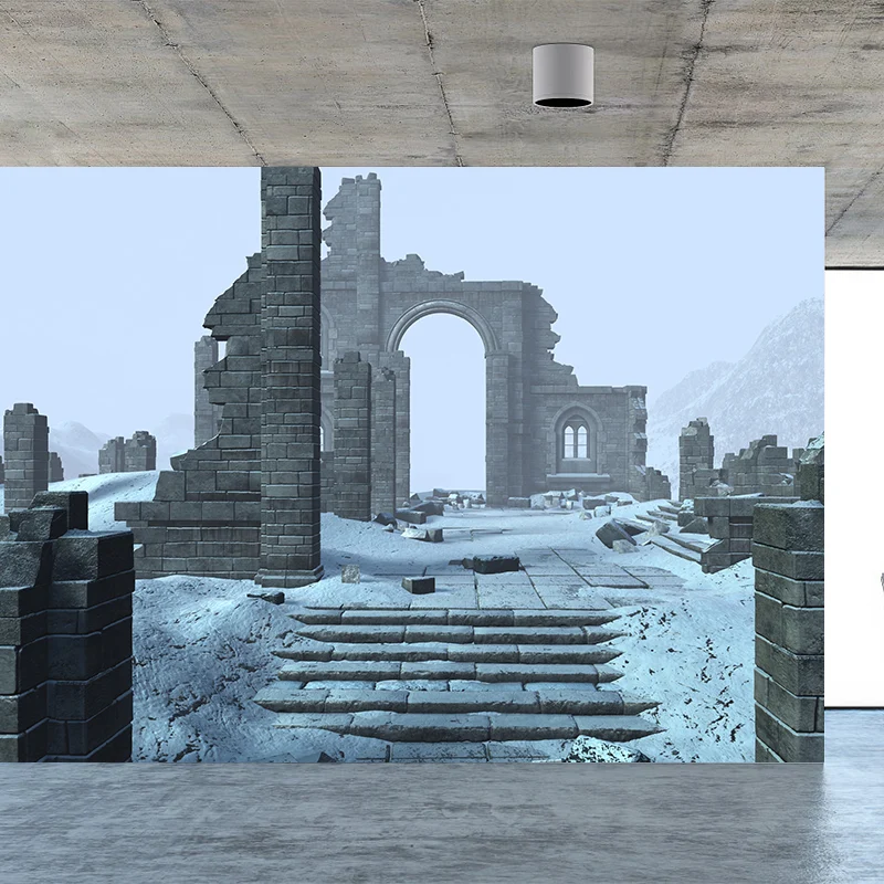 Wandtattoo „Baufälliges Haus“ Kadettenblau, zeitgenössische Wandverkleidung für das Wohnzimmer Clearhalo
