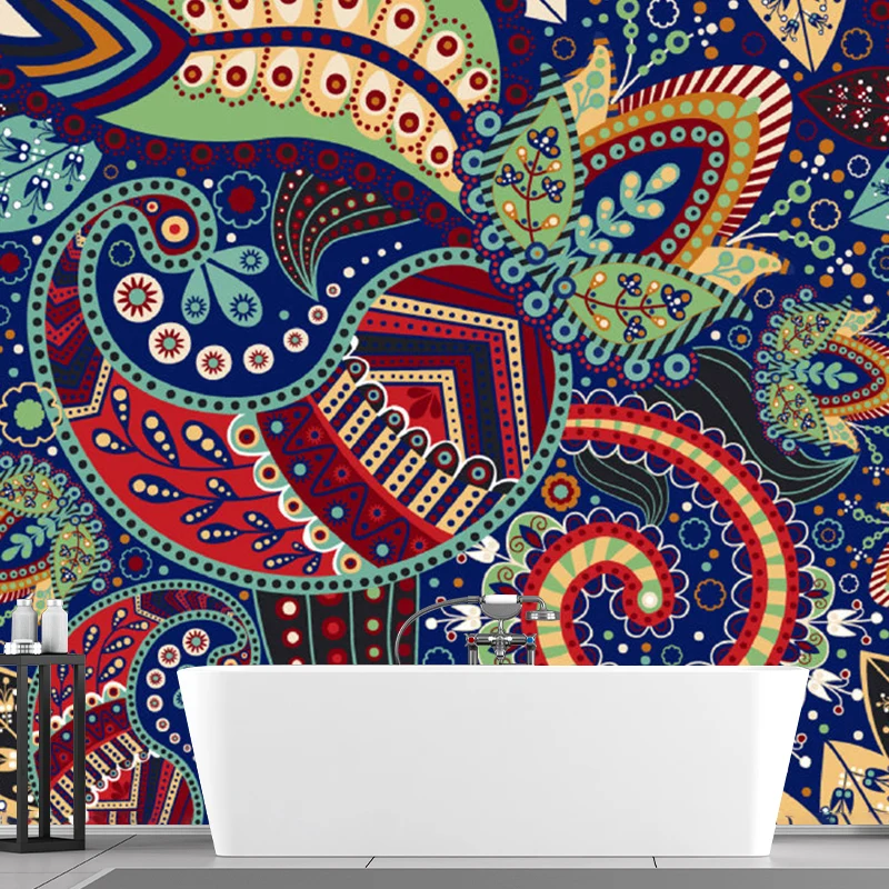 Wandtattoo mit Boho-Blattmuster, blau-grün, feuchtigkeitsbeständig, Wanddekoration für Schlafzimmer Clearhalo