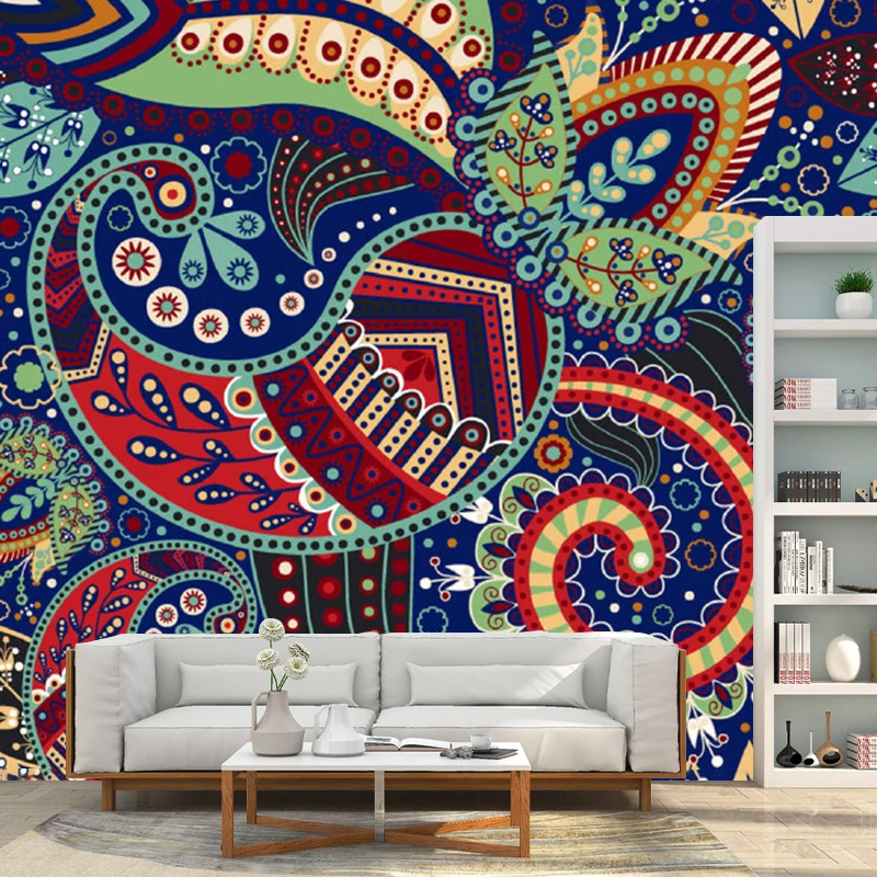 Wandtattoo mit Boho-Blattmuster, blau-grün, feuchtigkeitsbeständig, Wanddekoration für Schlafzimmer Clearhalo