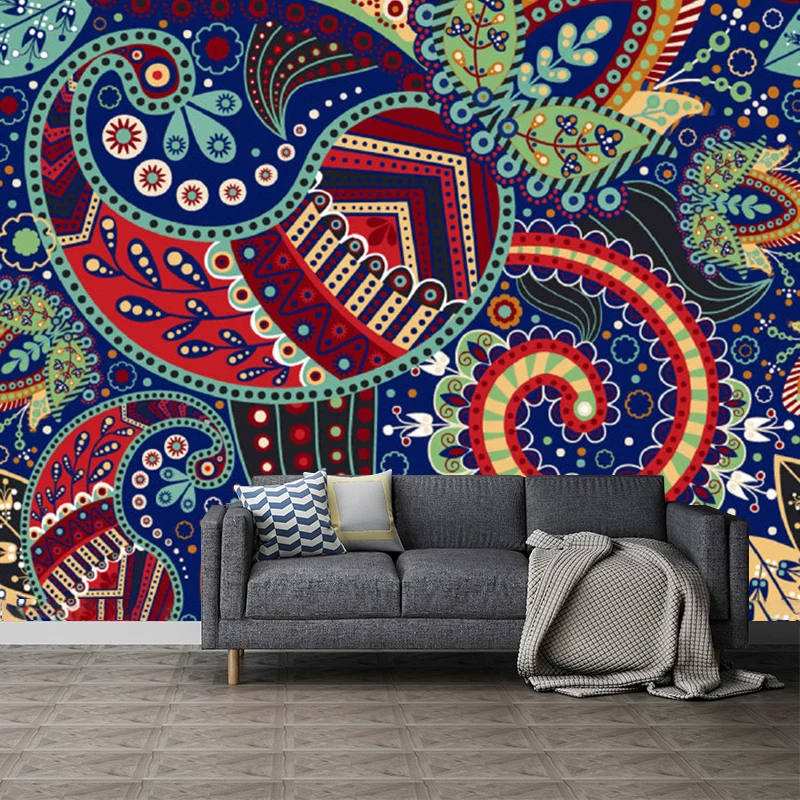 Wandtattoo mit Boho-Blattmuster, blau-grün, feuchtigkeitsbeständig, Wanddekoration für Schlafzimmer Clearhalo