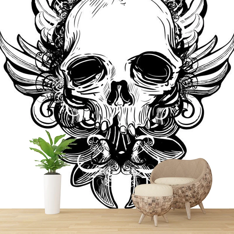Wandtattoo „Seltsamer Totenkopf“ Schwarz und Weiß, wasserdichte Wandkunst für das Wohnzimmer Clearhalo