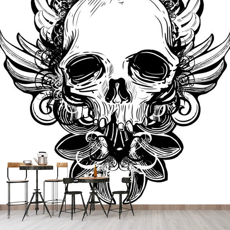 Wandtattoo „Seltsamer Totenkopf“ Schwarz und Weiß, wasserdichte Wandkunst für das Wohnzimmer Clearhalo