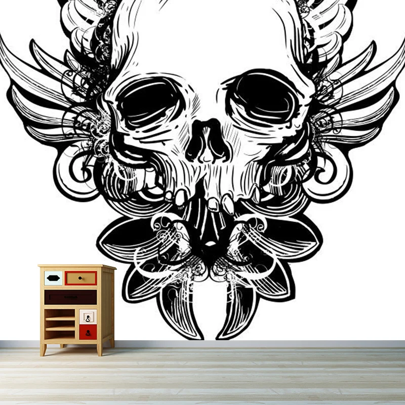 Wandtattoo „Seltsamer Totenkopf“ Schwarz und Weiß, wasserdichte Wandkunst für das Wohnzimmer Clearhalo