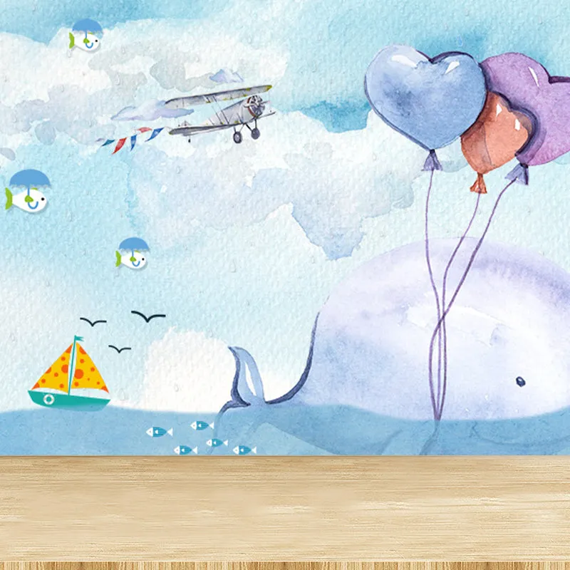 Wandtattoo „Wal und Meer“ Pastellfarben, Wandverkleidung für Kinder im Kinderzimmer Clearhalo