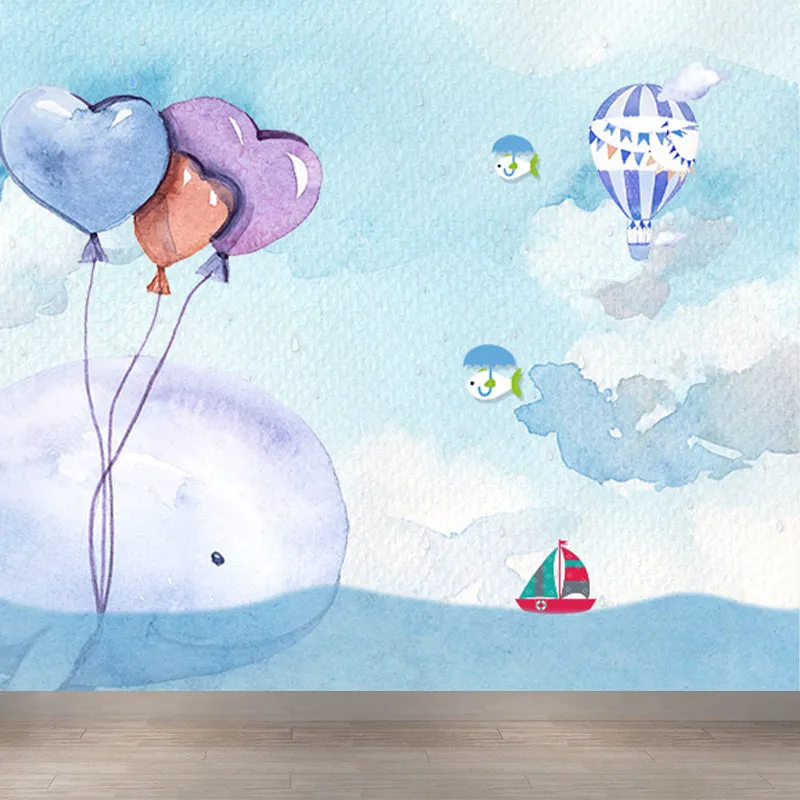 Wandtattoo „Wal und Meer“ Pastellfarben, Wandverkleidung für Kinder im Kinderzimmer Clearhalo