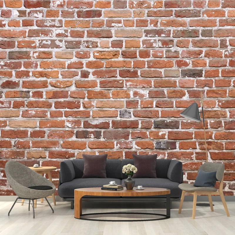 Wandverkleidung aus Ziegelsteinen auf dem Land, rote Wanddekoration für das Wohnzimmer, individuelle Größe Clearhalo