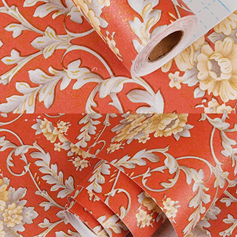 Wasserbeständige Wandverkleidung, abnehmbare Luxe Damasque PVC-Wanddekoration Hellrot Clearhalo