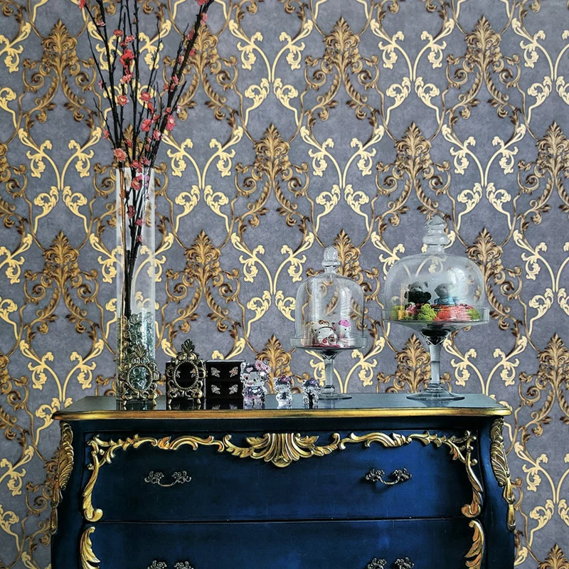 Wasserdichte Scroll-Blumen-Tapete, Satin-Wandverkleidung im europäischen Stil für Wohnzimmer Clearhalo