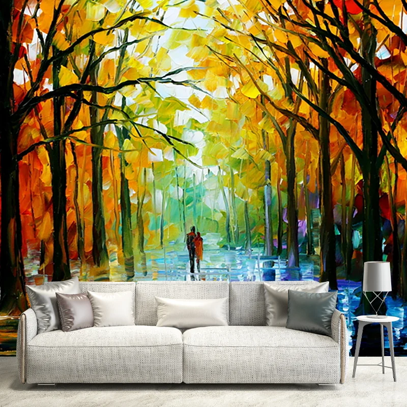 Wasserdichtes Tapetenwandbild, klassisches Vlies-Wanddekor mit Leonid Afremov Walk Fall Forest-Muster Clearhalo