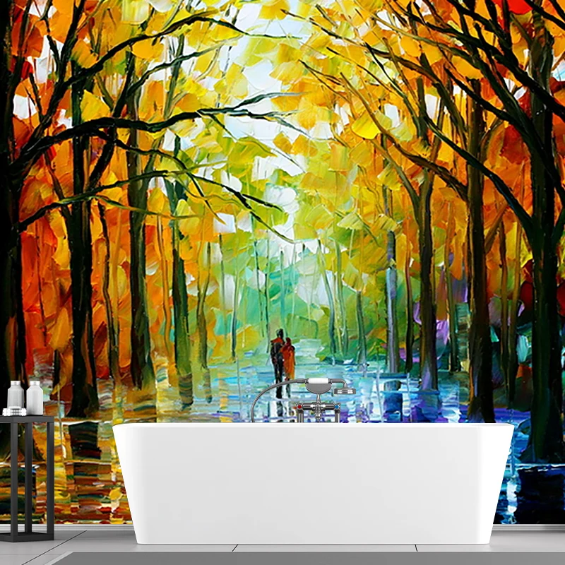 Wasserdichtes Tapetenwandbild, klassisches Vlies-Wanddekor mit Leonid Afremov Walk Fall Forest-Muster Clearhalo
