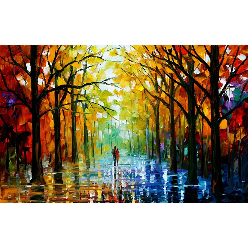 Wasserdichtes Tapetenwandbild, klassisches Vlies-Wanddekor mit Leonid Afremov Walk Fall Forest-Muster Clearhalo