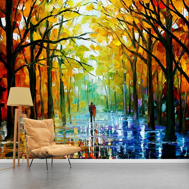 Wasserdichtes Tapetenwandbild, klassisches Vlies-Wanddekor mit Leonid Afremov Walk Fall Forest-Muster Clearhalo