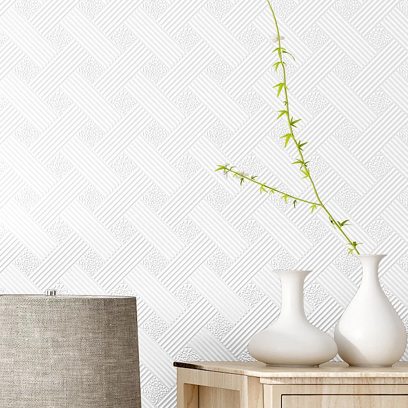 Weiße, kreuz und quer gemusterte Tapete, wasserfest, minimalistisches Esszimmer-Wanddekor Clearhalo