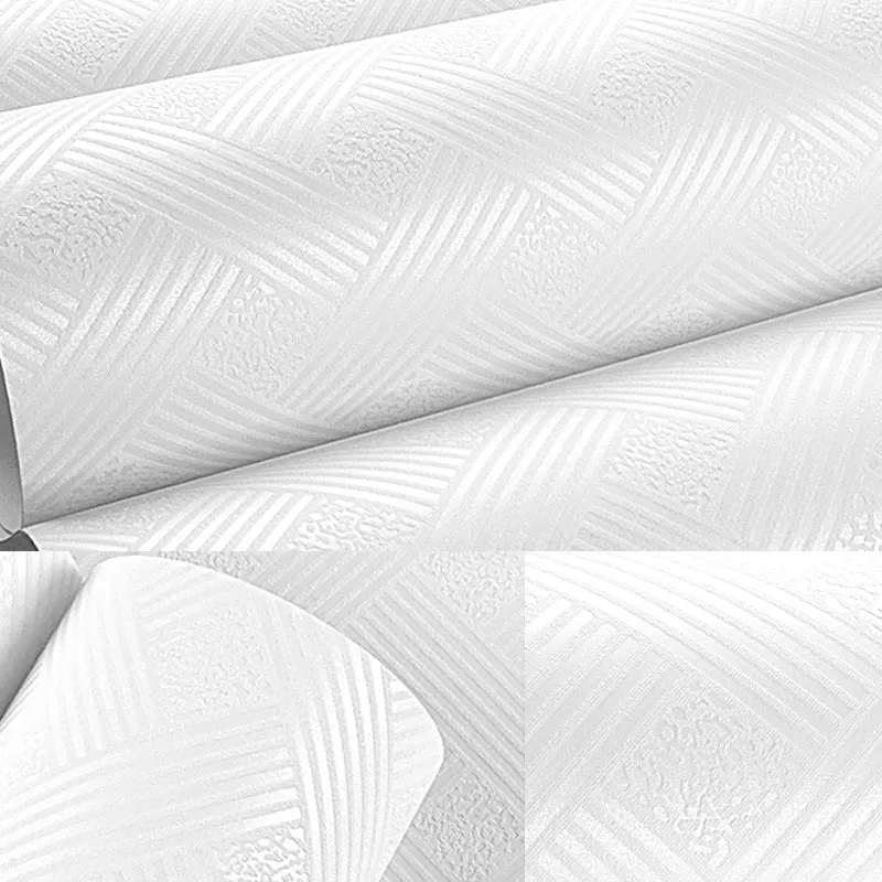 Weiße, kreuz und quer gemusterte Tapete, wasserfest, minimalistisches Esszimmer-Wanddekor Clearhalo