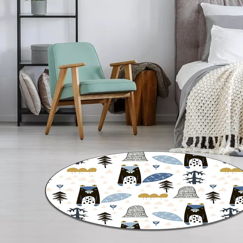 Weißer Kinderzimmerteppich, Kindertier, Eichhörnchen, Baum, Dreiecksmuster, waschbarer, rutschfester Teppich aus Polyester...