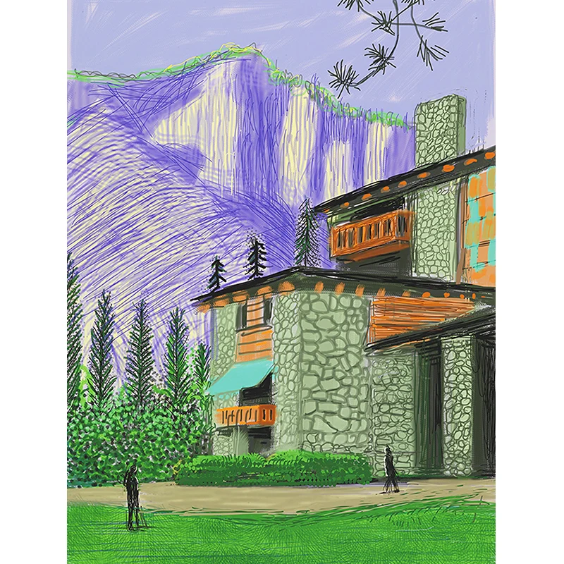 Whole Aesthetics Tapetenwandbilder, lila-grünes Steinhaus neben dem Berg, Gemälde, Wandkunst, individueller Druck Clearhalo