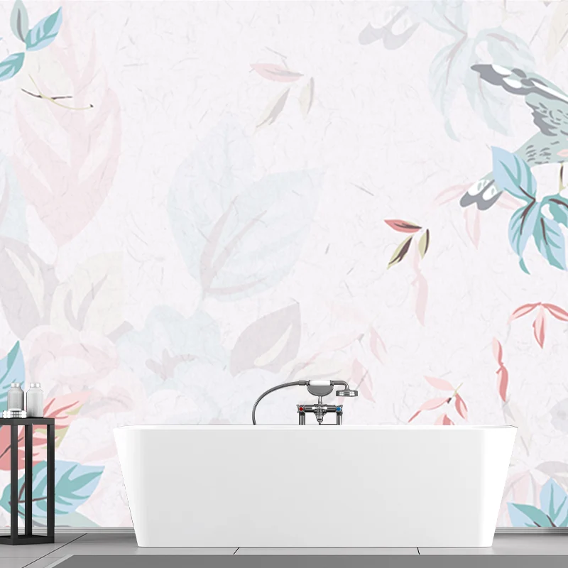 Zeitgenössische Blumen-Tapetenbilder für Schlafzimmer, maßgeschneiderte Wanddekoration Rosa und Blau Clearhalo