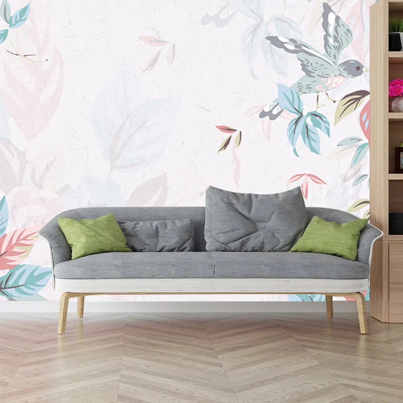 Zeitgenössische Blumen-Tapetenbilder für Schlafzimmer, maßgeschneiderte Wanddekoration Rosa und Blau Clearhalo