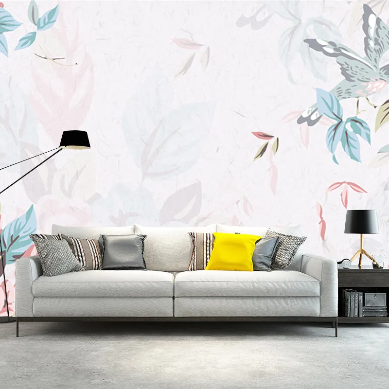Zeitgenössische Blumen-Tapetenbilder für Schlafzimmer, maßgeschneiderte Wanddekoration Rosa und Blau Clearhalo