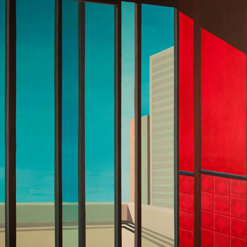 Zeitgenössische Fenstergemälde, rot-blaue, wasserabweisende Wandkunst für das Wohnzimmer Clearhalo