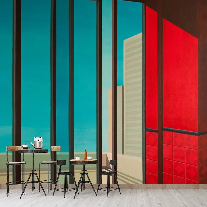 Zeitgenössische Fenstergemälde, rot-blaue, wasserabweisende Wandkunst für das Wohnzimmer Clearhalo