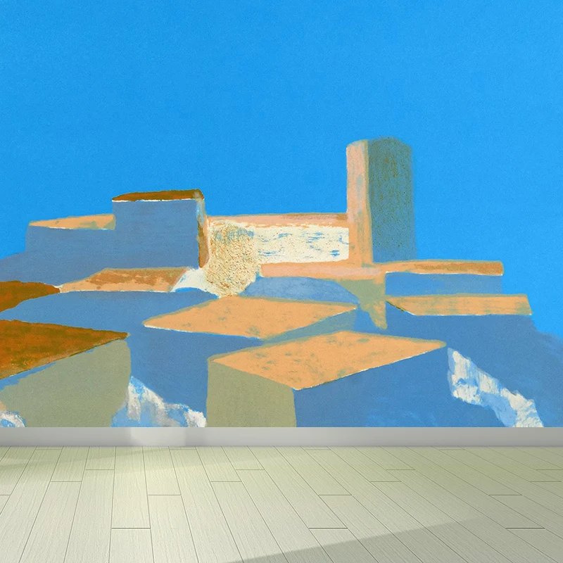 Zeitgenössische Kunst für Erwachsene, Wandtapete, farbige Blockmalerei, blaue Wandverkleidung Clearhalo