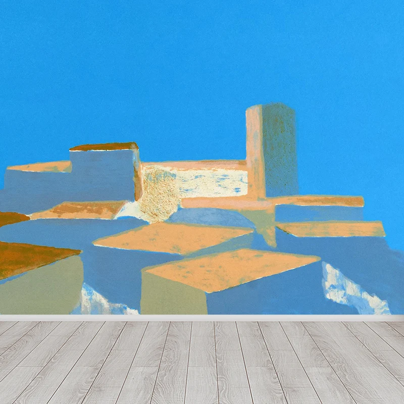 Zeitgenössische Kunst für Erwachsene, Wandtapete, farbige Blockmalerei, blaue Wandverkleidung Clearhalo