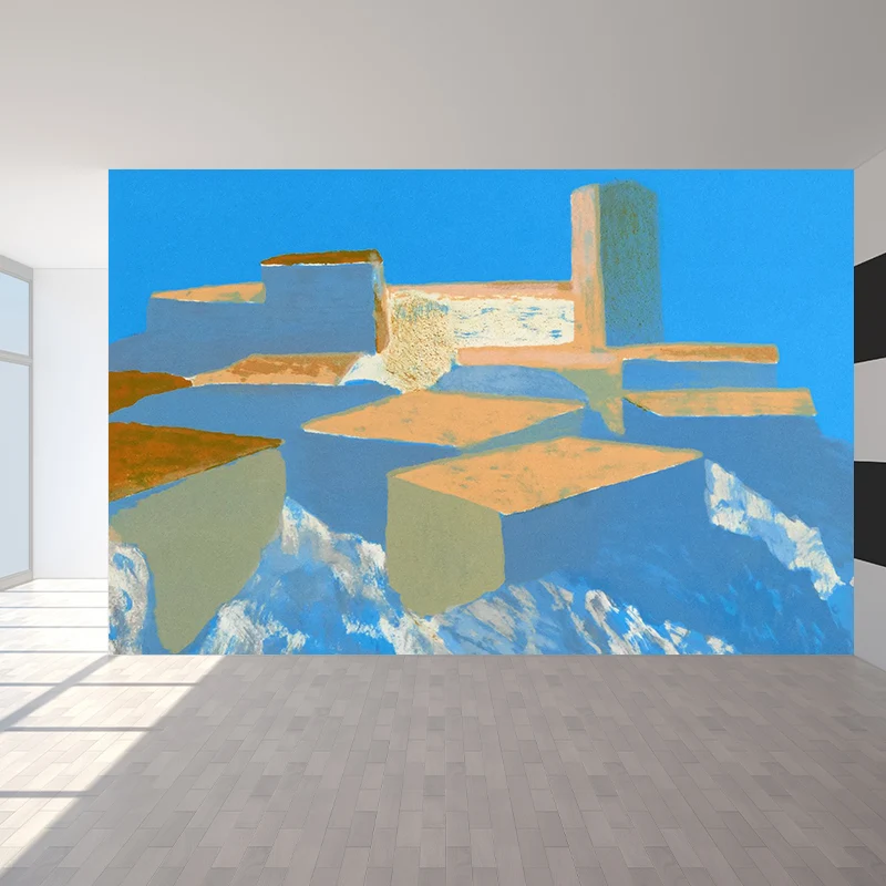 Zeitgenössische Kunst für Erwachsene, Wandtapete, farbige Blockmalerei, blaue Wandverkleidung Clearhalo