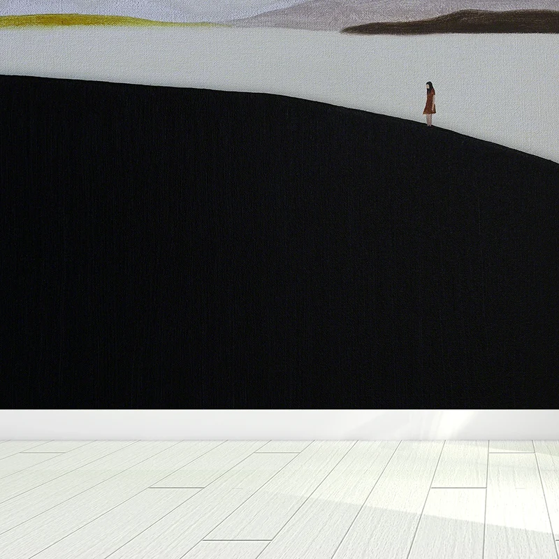 Zeitgenössische Kunst-Wandbild-Tapete für Erwachsene, Gemälde „Hügel und See“, schwarze Wandverkleidung Clearhalo