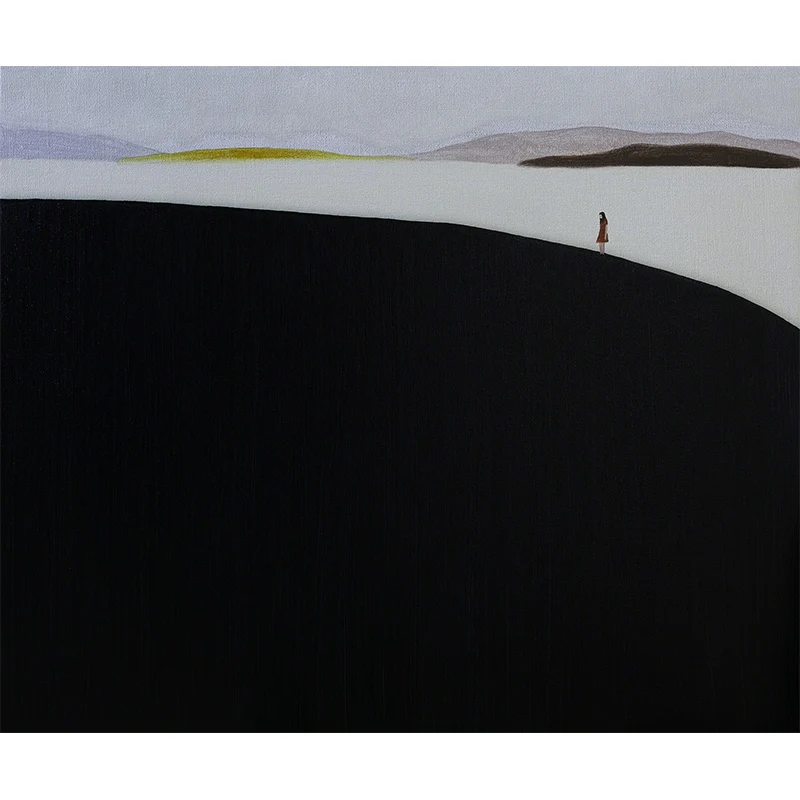 Zeitgenössische Kunst-Wandbild-Tapete für Erwachsene, Gemälde „Hügel und See“, schwarze Wandverkleidung Clearhalo