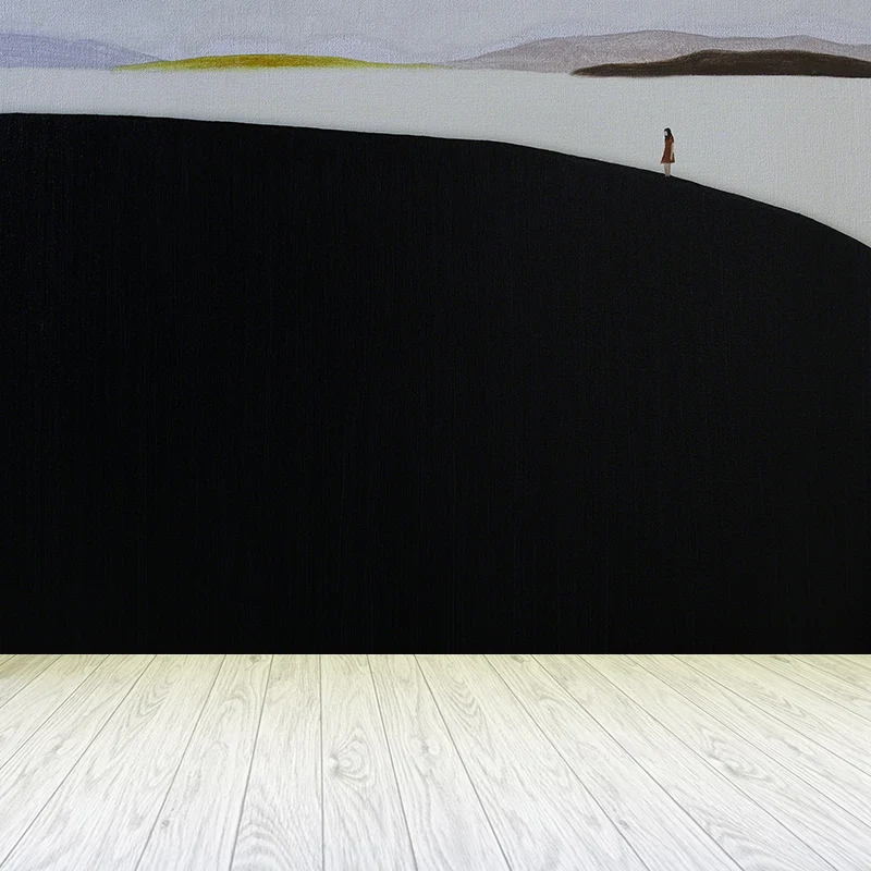 Zeitgenössische Kunst-Wandbild-Tapete für Erwachsene, Gemälde „Hügel und See“, schwarze Wandverkleidung Clearhalo