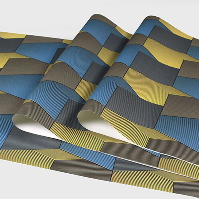 Zeitgenössische Tapete Gelb und Blau, Würfelwandverkleidung mit 3D-Effekt, 57,1 Quadratfuß. Clearhalo