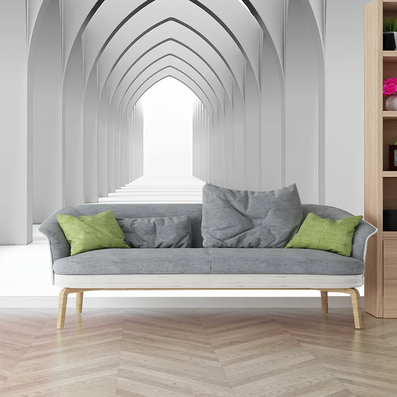 Zeitgenössische Tunnel-Wandtapete mit 3D-Effekt, Wandverkleidung individueller Größe Grau und Weiß Clearhalo