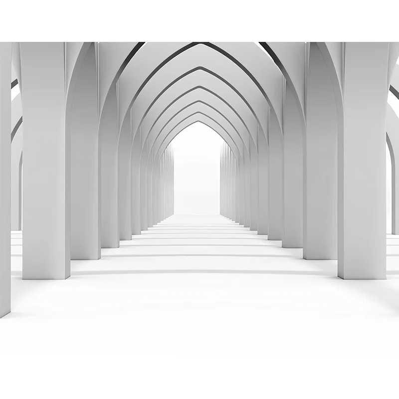 Zeitgenössische Tunnel-Wandtapete mit 3D-Effekt, Wandverkleidung individueller Größe Grau und Weiß Clearhalo