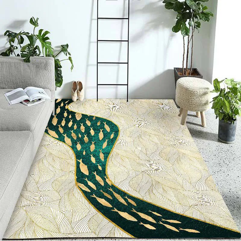 Zeitgenössischer bunter Teppich aus Polyester mit Fischgruppenmuster, waschbarer Teppich für das Wohnzimmer Clearhalo