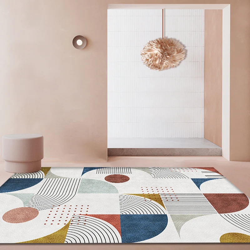 Zeitgenössischer Dekorationsteppich, mehrfarbiger Teppich mit geometrischem Muster und Streifenmuster, waschbarer, rutschf...
