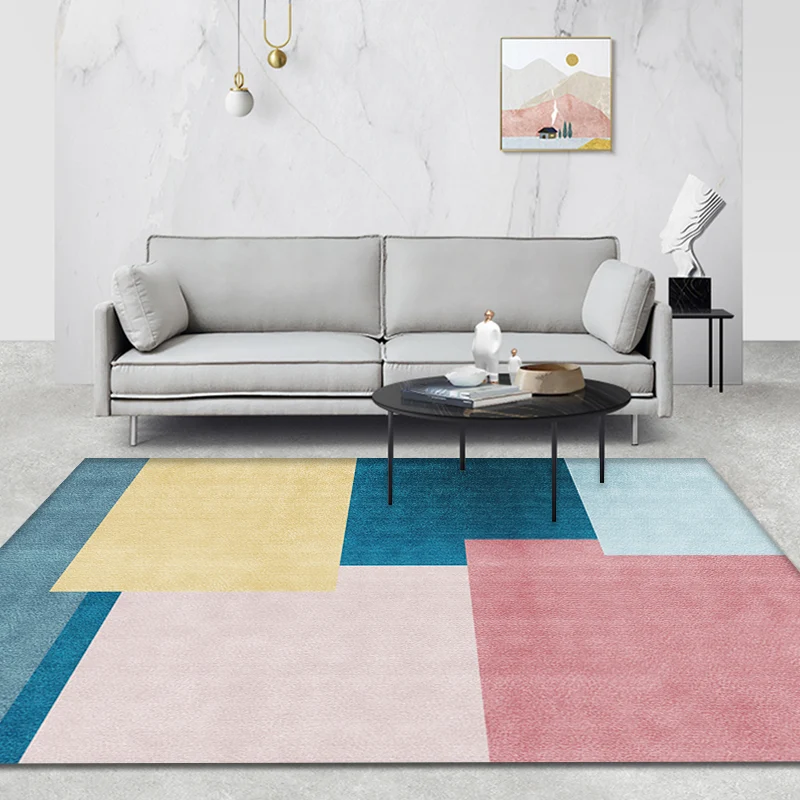 Zeitgenössischer Dekorationsteppich, mehrfarbiger Teppich mit geometrischem Muster und Streifenmuster, waschbarer, rutschf...