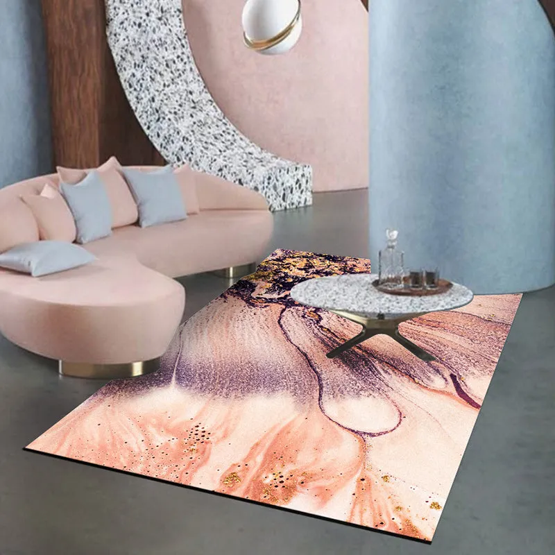 Zeitgenössischer moderner Teppich rosa abstraktem Blütenblattmuster, waschbarer Teppich aus Polyester für die Inneneinrich...