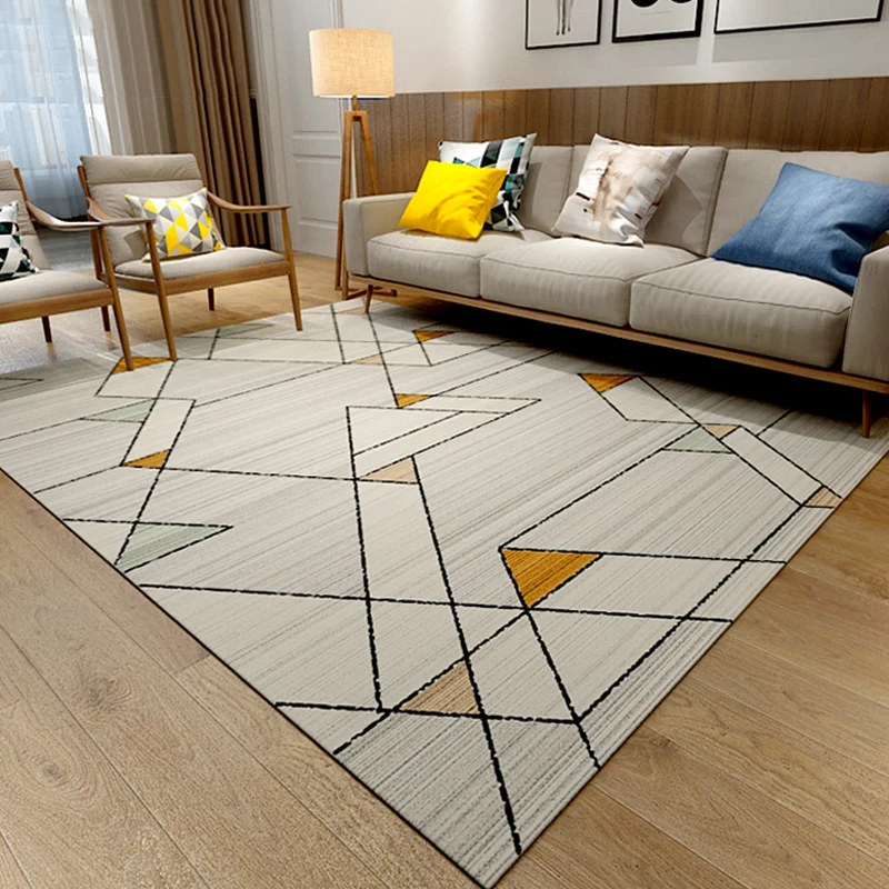 Zeitgenössischer Teppich aus Polyester mit buntem geometrischem Muster, haustierfreundlicher Wohnzimmerteppich Clearhalo