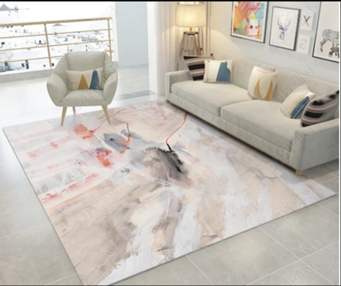 Zeitgenössischer Teppich mit Aquarellmuster, mehrfarbiger Polyester-Teppich, rutschfeste Unterseite, haustierfreundlich, w...
