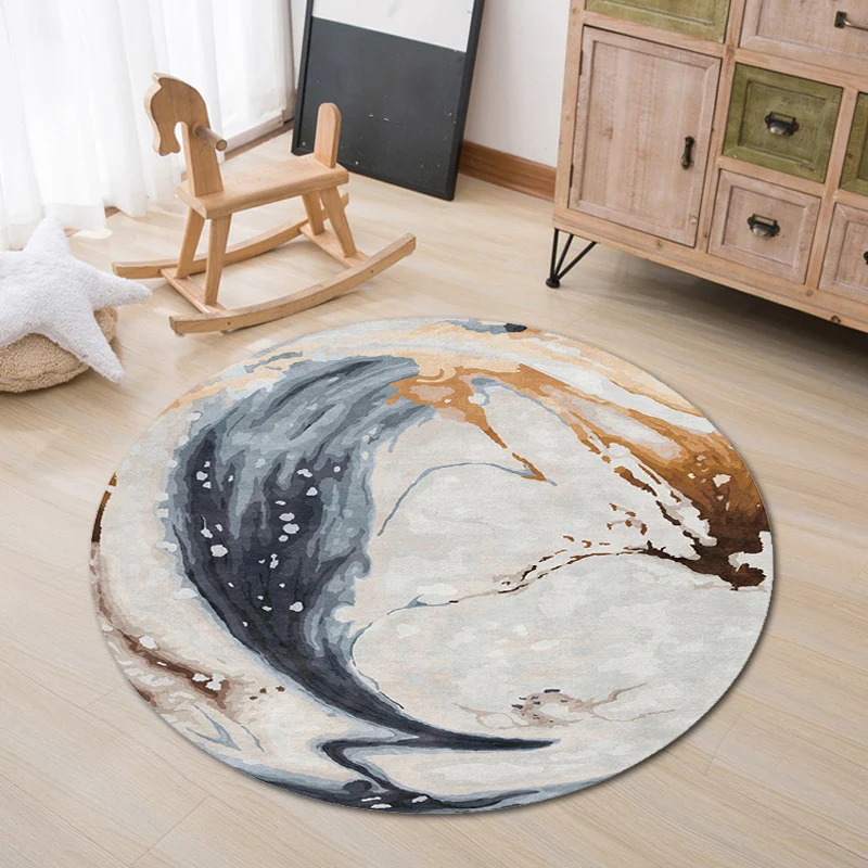 Zeitgenössischer Teppich mit Aquarellmuster und Wirbelstreifen, mehrfarbiger Polyester-Teppich, rutschfeste Rückseite, was...