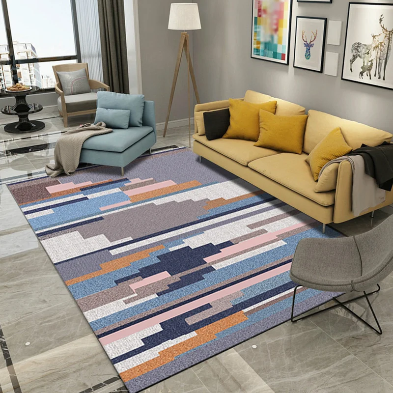 Zeitgenössischer Teppich mit Streifenmuster, lila, mehrfarbig, Polyester-Teppich, maschinenwaschbar, rutschfester Teppich...