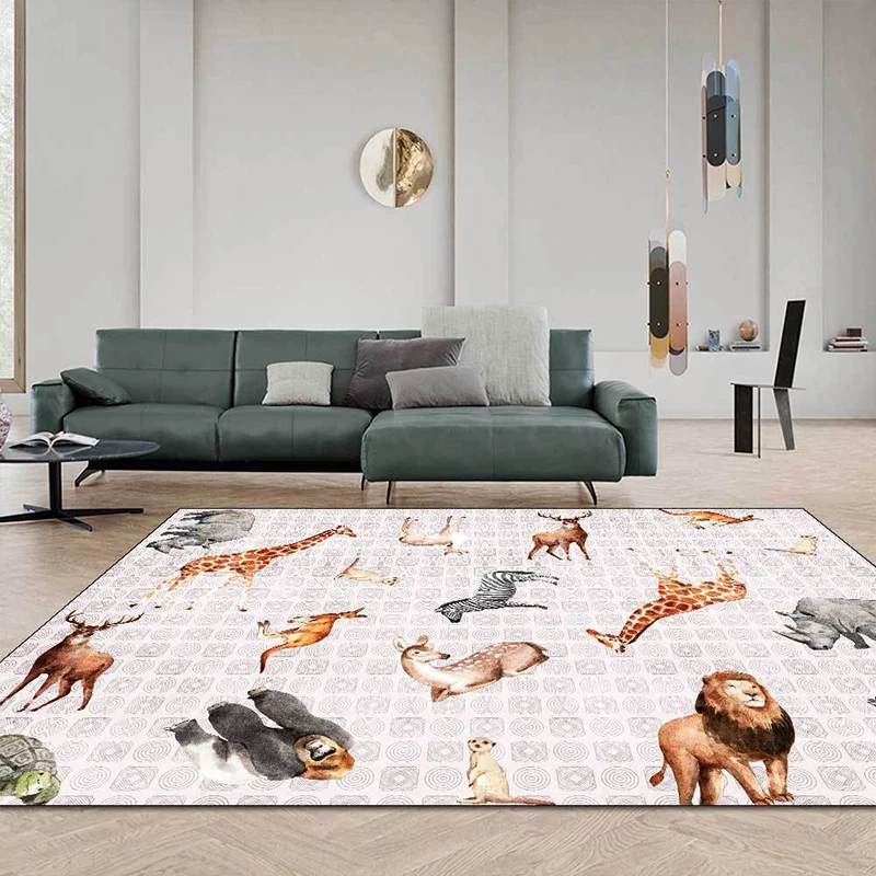 Zeitgenössischer Teppich mit Tiermuster, schwarz-weißer Polyester-Teppich, maschinenwaschbarer, rutschfester Teppich für S...