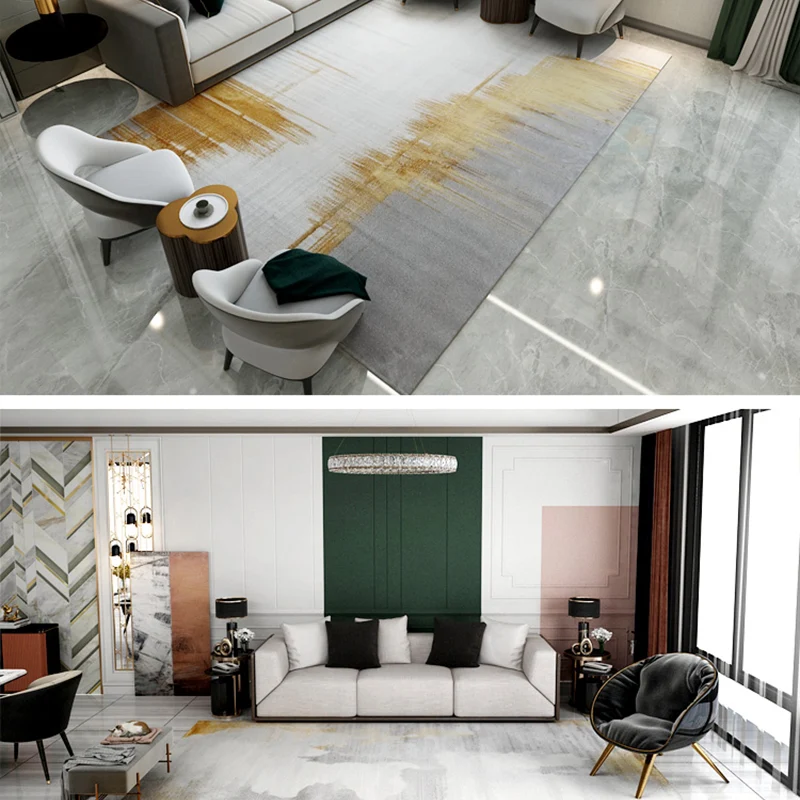 Zeitgenössischer Wohnzimmerteppich, mehrfarbig, abstrakt bedruckter Teppich, Baumwollmischung, rutschfeste Rückseite, wasc...