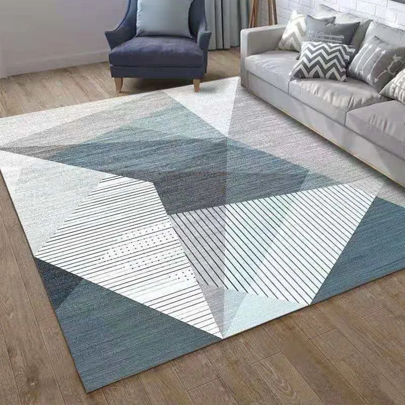 Zeitgenössischer Wohnzimmerteppich, mehrfarbiger geometrischer Teppich, Polypropylen, waschbar, schmutzabweisend, rutschfe...