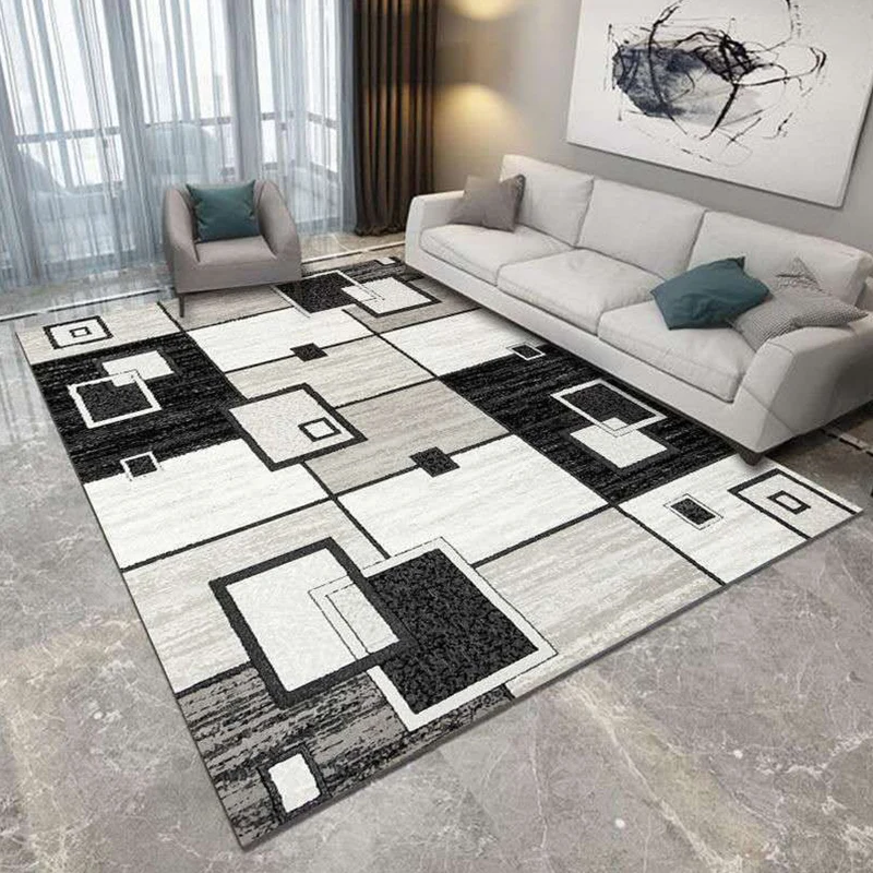 Zeitgenössischer Wohnzimmerteppich, mehrfarbiger geometrischer Teppich, Polypropylen, waschbar, schmutzabweisend, rutschfe...