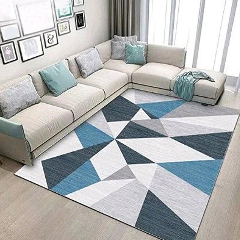 Zeitgenössischer Wohnzimmerteppich, mehrfarbiger Teppich mit Geomuster, Synthetik, haustierfreundlich, maschinenwaschbarer...