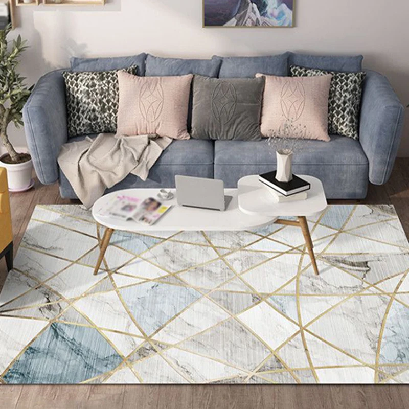 Zeitgenössischer Wohnzimmerteppich mit mehrfarbigem Karomuster, Innenteppich, Polyester, rutschfeste Rückseite, schmutzabw...